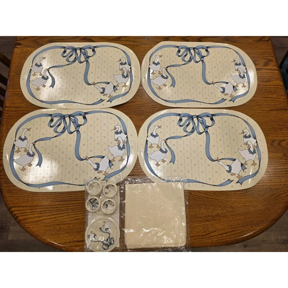 4 Vintage Vinyl Placemats Coasters Goose Geese Country Farmhouse 90s Cottagecore